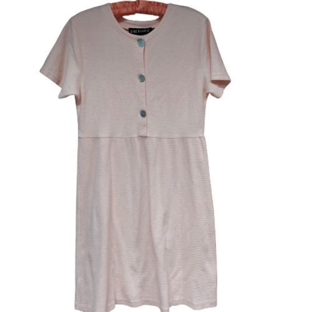 Richard Womens Short Sleeve Button Front Shift Dress Small Cotton Pink Casual
